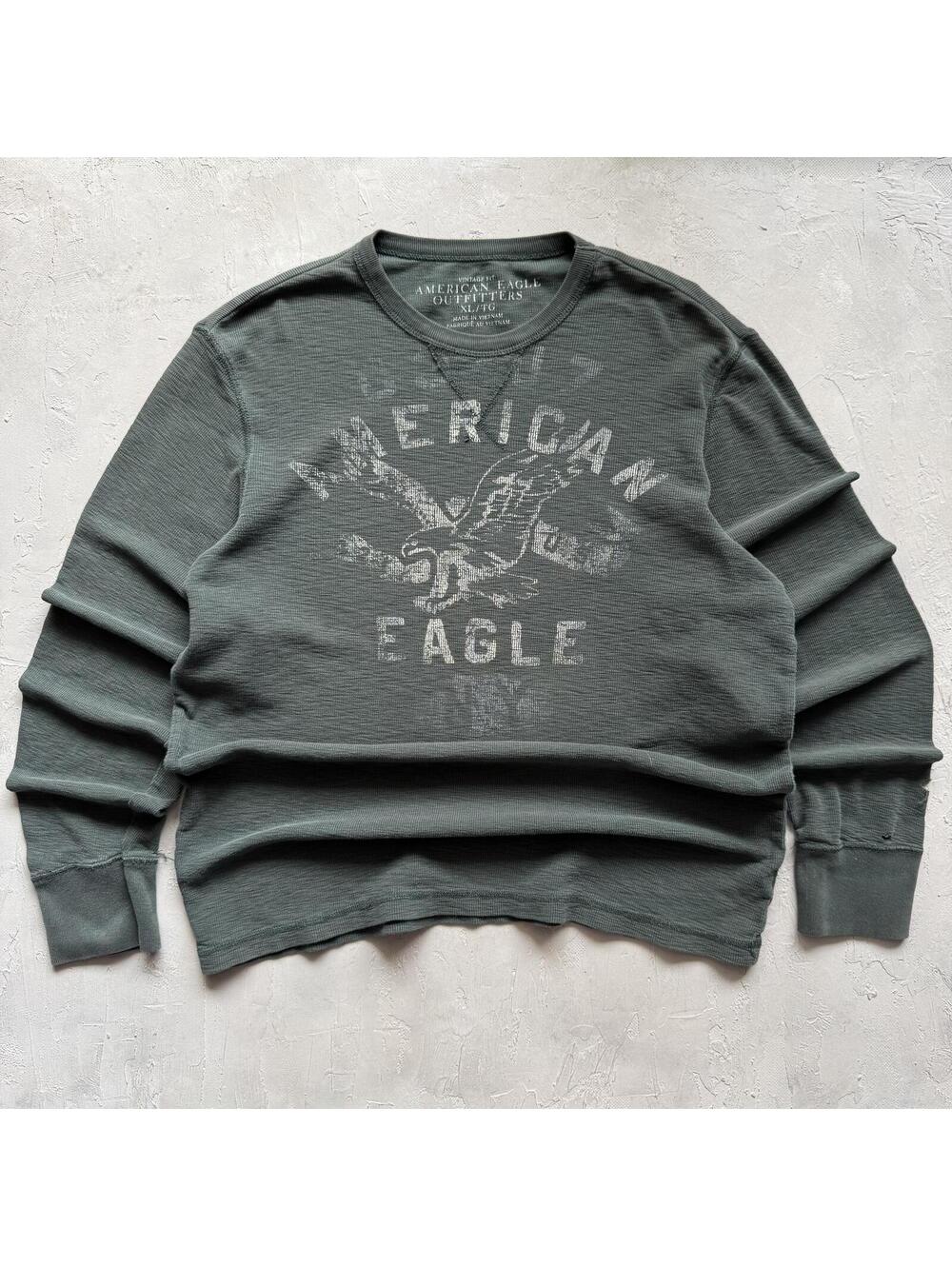Vintage 2000s American Eagle Faded Distressed Stencil Long Sleeve Thermal Shirt